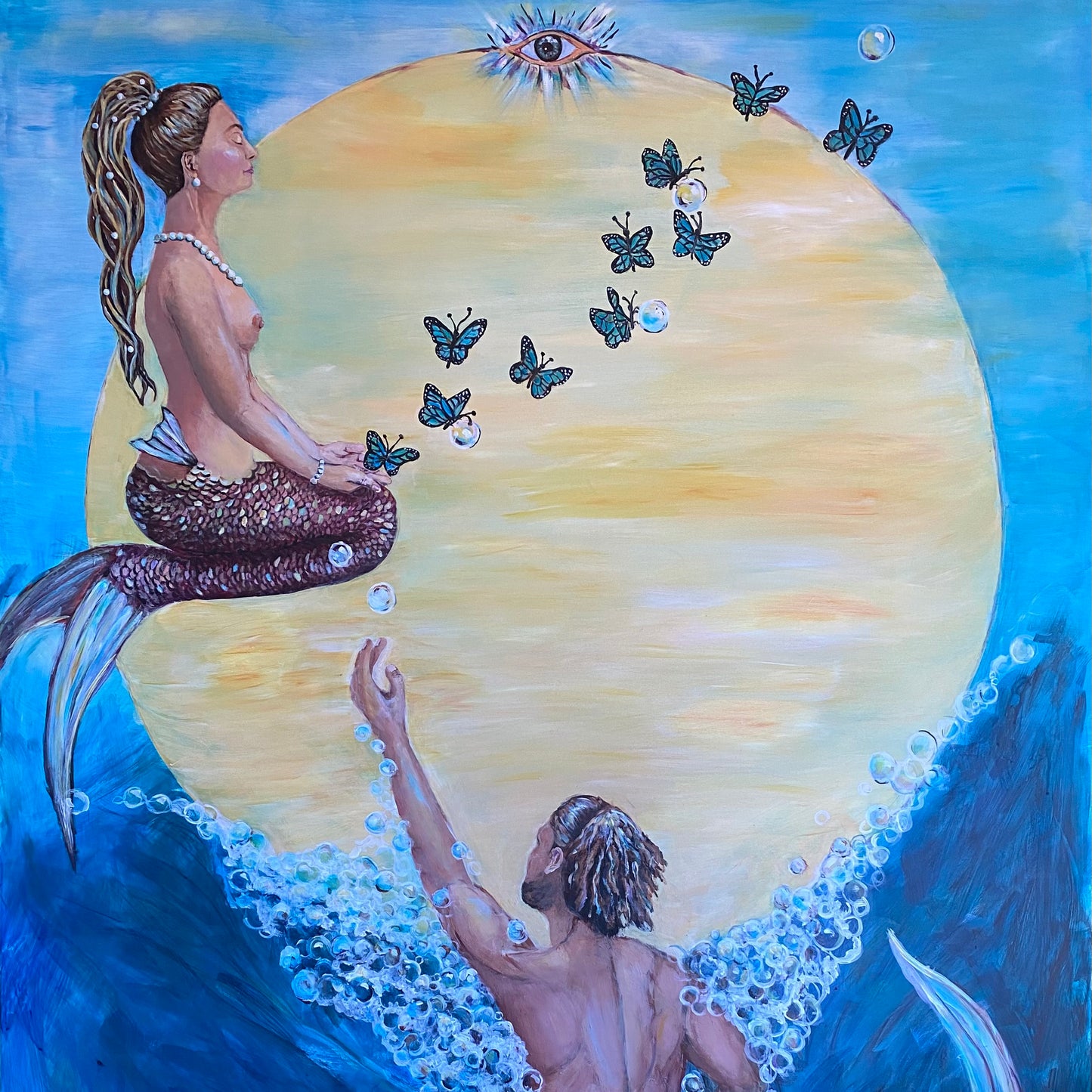 "Reaching for Enlightment", Acrylic on Cradled Claybord, | 48"x36" |