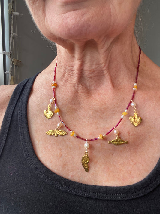 "I See, Hear and Speak Love" Milagro Necklace by Linda Queally