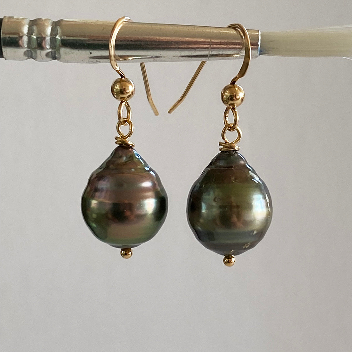 11-13mm Tahitian Pearl Earrings on 14k GF Wires by Linda Queally