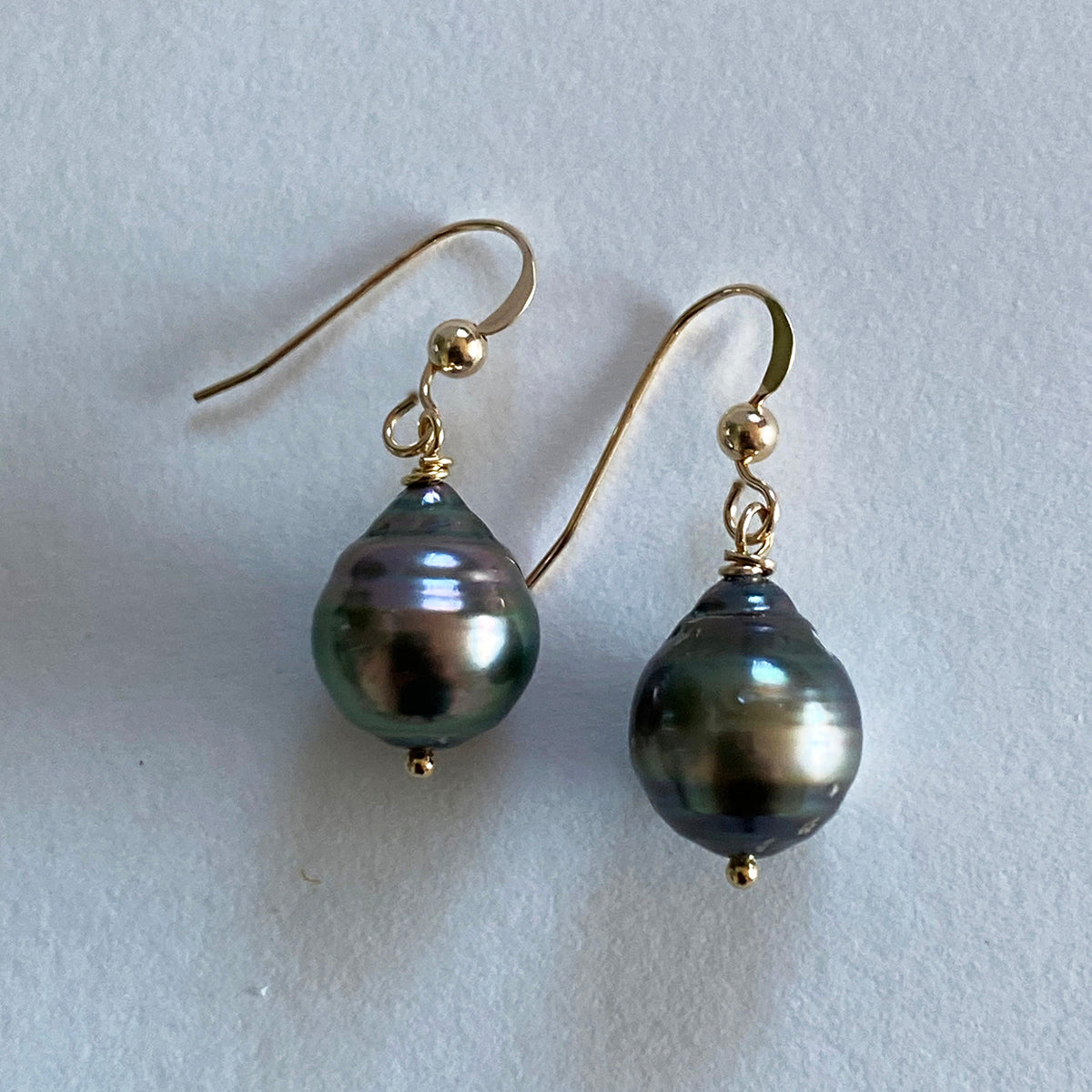 11-13mm Tahitian Pearl Earrings on 14k GF Wires by Linda Queally