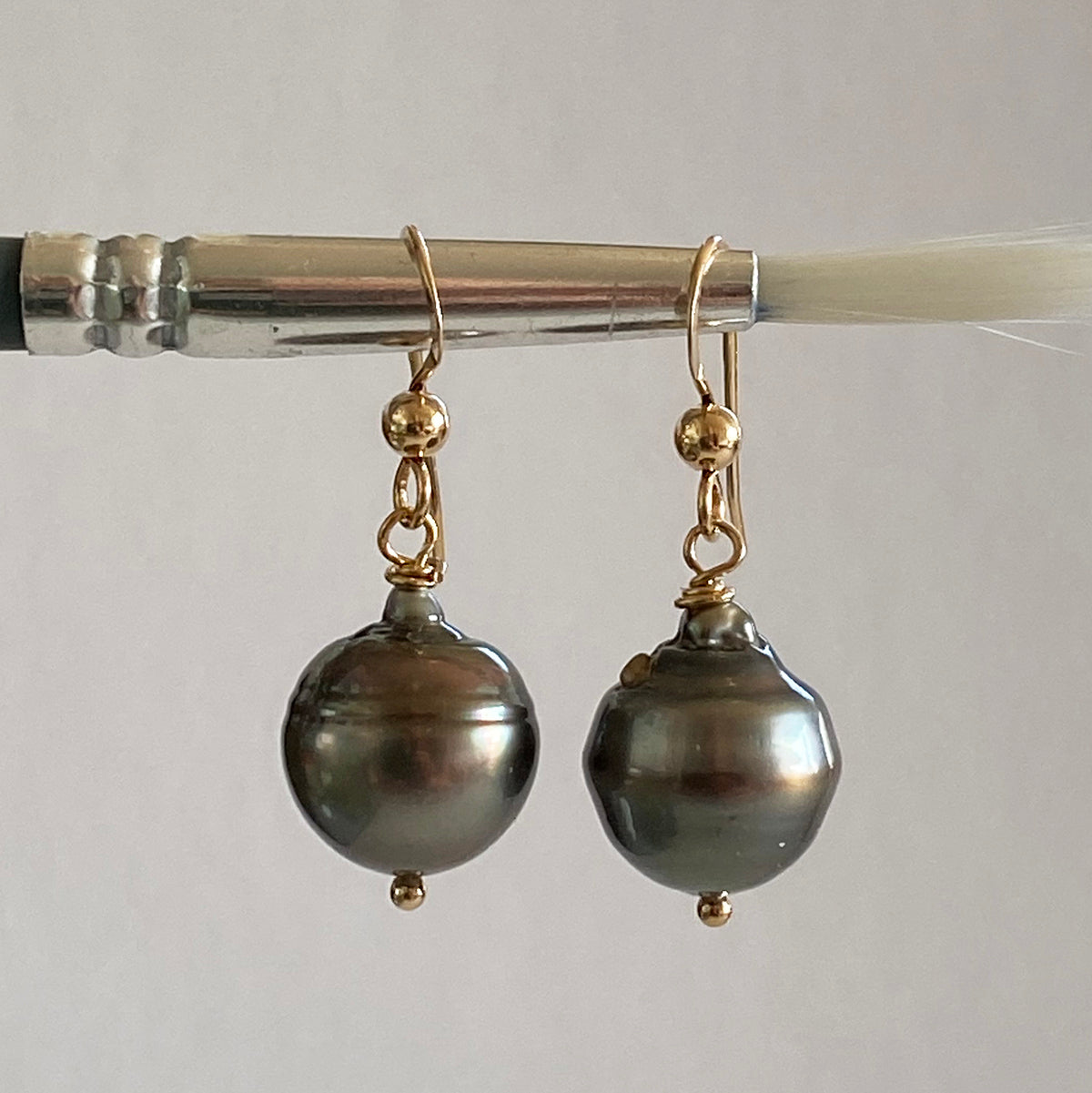 11-12mm Tahitian Pearl Earrings on 14k GF Wires by Linda Queally