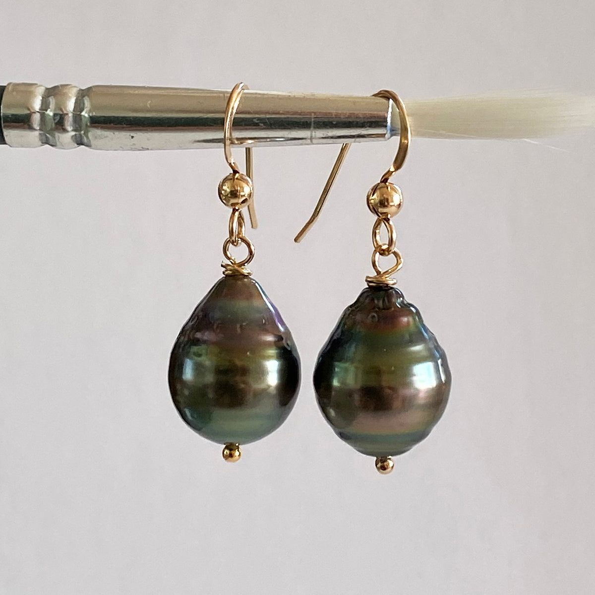 11-14mm Tahitian Pearl Earrings on 14k GF Wires by Linda Queally