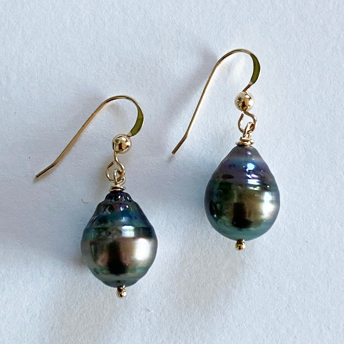 11-14mm Tahitian Pearl Earrings on 14k GF Wires by Linda Queally