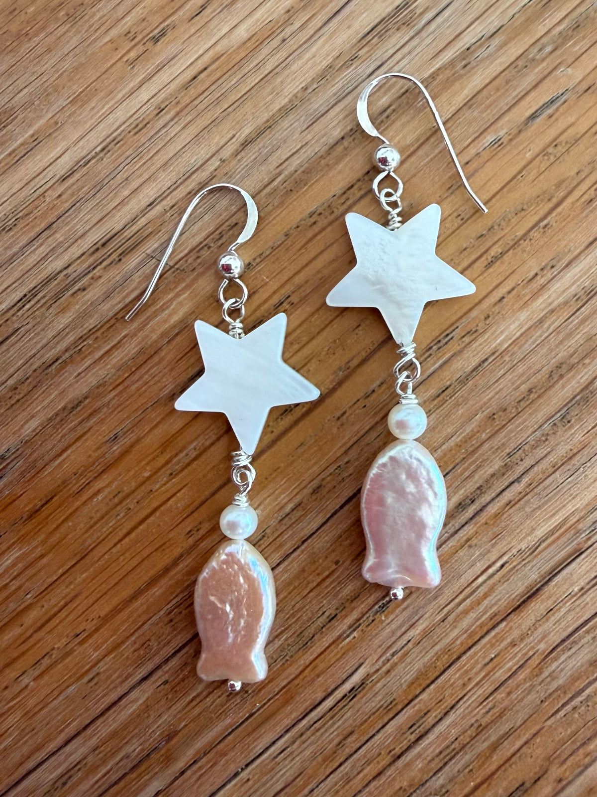 Star & Fish Drop Earrings with Shell and Pearl by Linda Queally