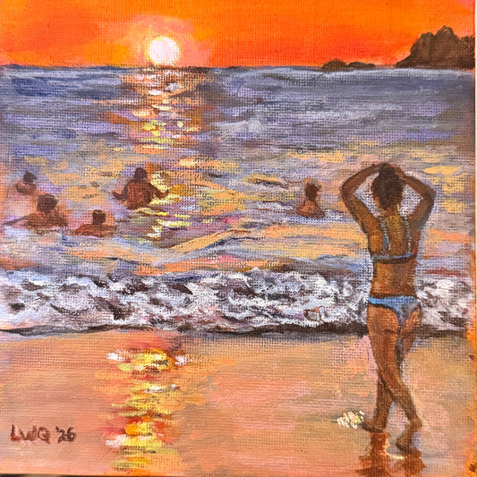 "Sunset Swim, Ixtapa", | 6"x6" | Acrylic on Canvas Board