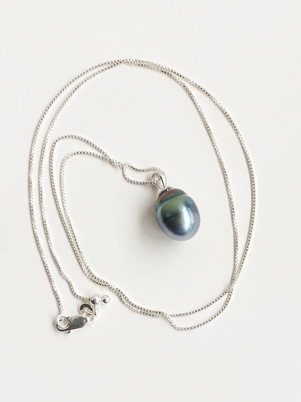 11-15mm Tahitian Pearl Pendant on 14k White Gold with Sterling Chain by Linda Queally