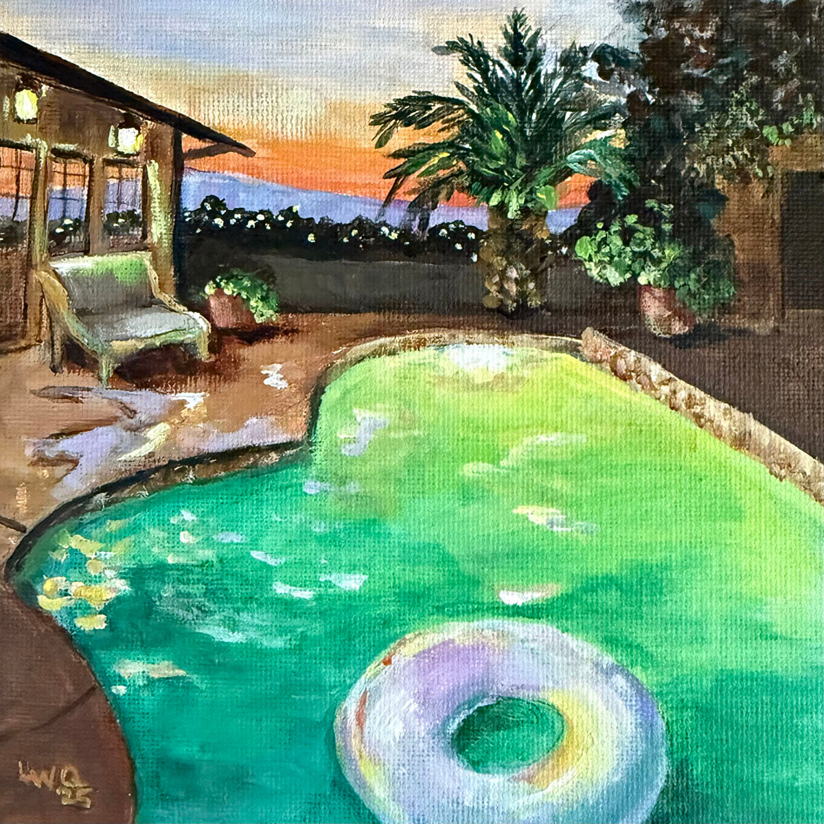 "Twilight Pool, Pacoima" | 6"x 6" |  Acrylic on Canvas Panel