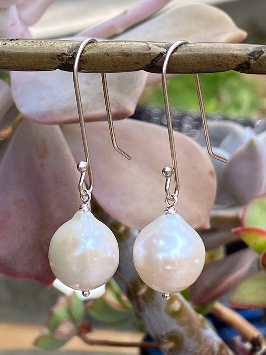 13-15mm Baroque White Freshwater Pearls on Long Sterling Wires by Linda Queally