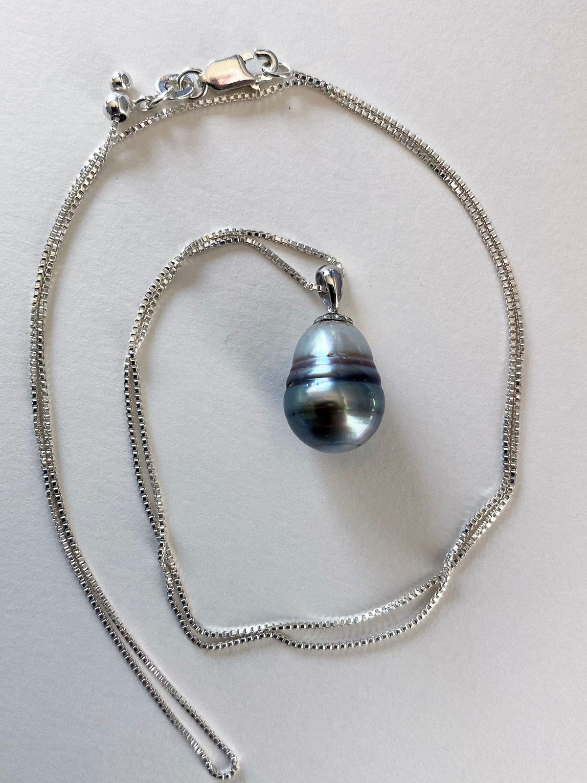 11-16mm Tahitian Pearl Pendant on 14k White Gold with Sterling Chain by Linda Queally