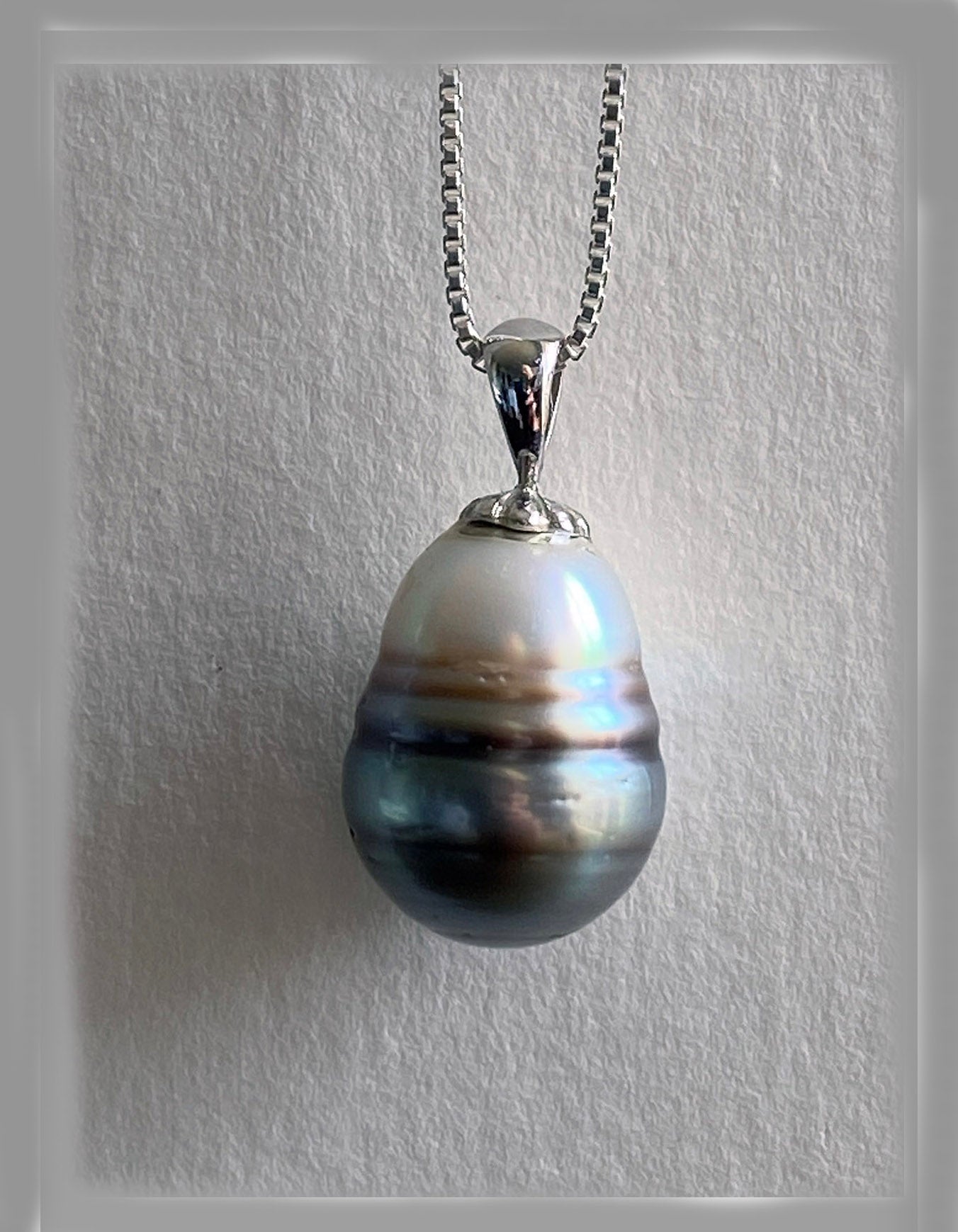 11-16mm Tahitian Pearl Pendant on 14k White Gold with Sterling Chain by Linda Queally