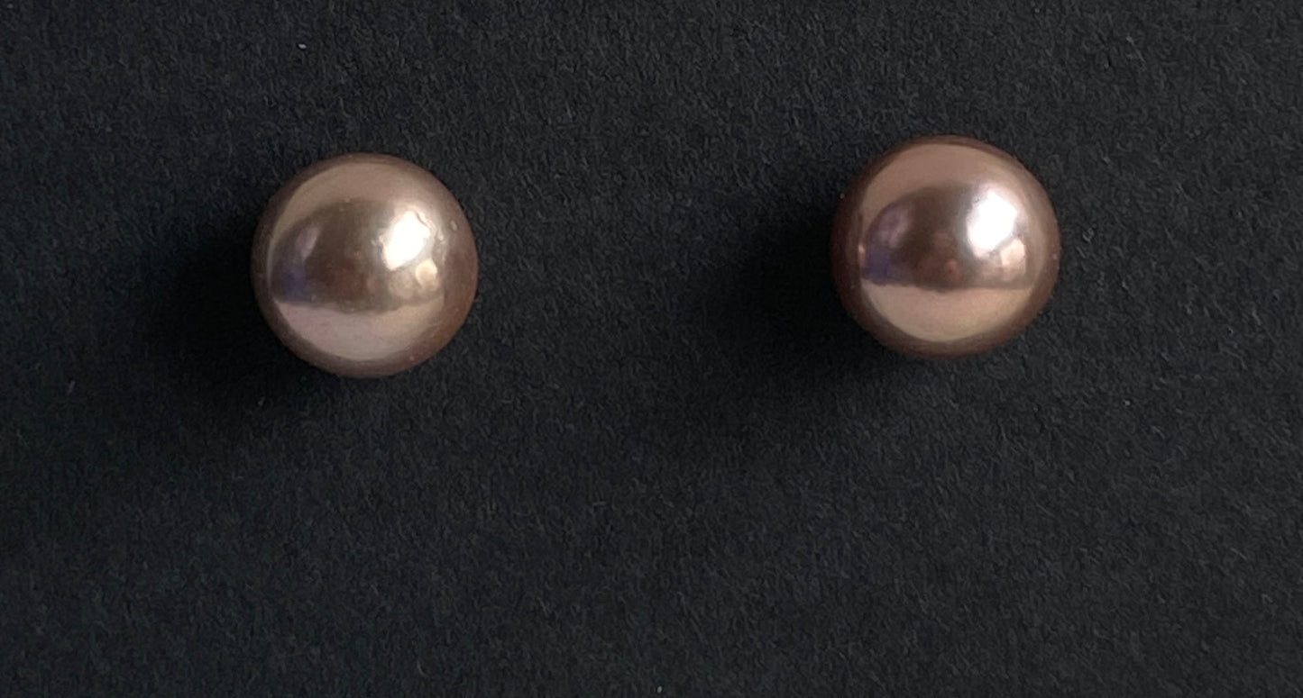 9mm Coppery Bronze Edison Pearls on 14k Gold Filled Posts by Linda Queally